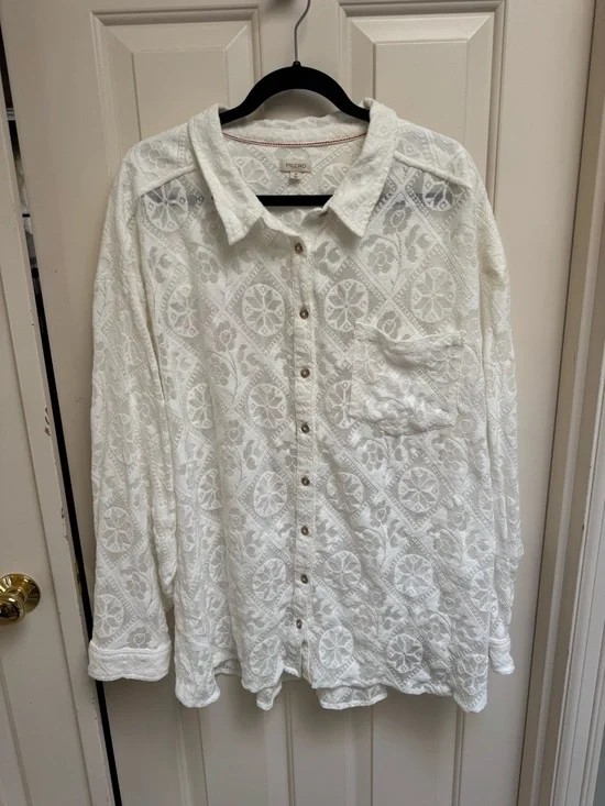 Pilcro Cream Lace Button-Down Shirt - Picture 4 of 9